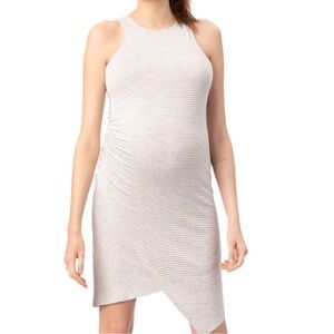Stowaway Maternity Striped Faux-Wrap Side Rutched Sleeveless Dress size L
